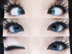 Blue Contacts Makeup, Anime Lashes, Dark Blue Eyes, Color Contacts, Cosplay Contacts