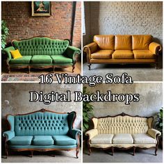 four different couches with the words vintage sofa digital backdrops