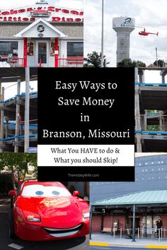 cars parked in front of a building with the words easy ways to save money in branon, missouri