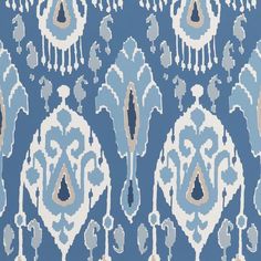 G P & J Baker IKAT BOKHARA INDIGO Wallpaper Ikkat Design, Ikat Wallpaper, Indigo Ikat, Indigo Wallpaper, Gp&j Baker, Bokhara Rugs, Ikat Design, Fabric Houses, Drapery Hardware