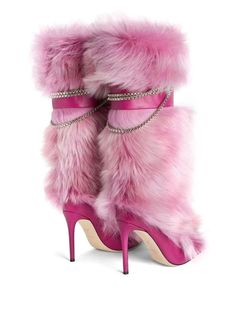 Knee-High Leather Buckle Boots by Zoe Fur Boots Outfit, Bratz Boots, Feminine Shoes, Demonia Shoes, Pink Boots, Faux Fur Boots, Cute Heels, Pointed Toe Boots, Beautiful Boots