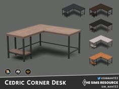 a computer desk with several different tables and benches