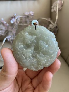 🌈 Chinese 9 Dragons Jadeite Pendant, Light Green 🌷 Untreated Natural Jadeite/ Grade A Jade 🌷 Certified : YES 🌷 Jade from Myanmar/ Burma 🌷 Dimensions : 53.9 x 53.9 x 12.6 mm 🌷 Color : Light Green 🌷 Free standard shipping from Hong Kong with tracking included 🌷 Take approximately 7-21 days to arrive worldwide Round Jade Jewelry With Large Stone, Carved Round Necklaces For Wedding, Carved Round Wedding Necklaces, Carved Pendant, Chinese Jewelry, Lavender Green, Jade Bangle, Chinese Dragon, Jade Pendant