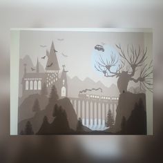 Harry Potter wallpainting Hogwarts Mural, Harry Potter Wall Painting, Harry Potter Wall Mural, Beatles Bedroom, Boy Room Artwork, Girls Room Artwork, Woodland Baby Room, Baby Room Artwork