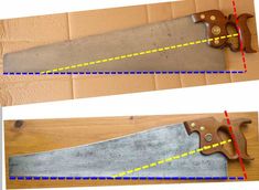 two pictures showing how to cut a knife with the same length and width as shown below