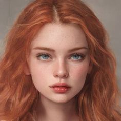 a woman with red hair and blue eyes