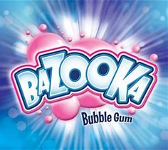 bazooka bubble gum logo on a blue and purple background with sunburst