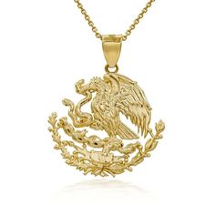 Solid 14k Gold Mexican Eagle Coat Of Arms Pendant Necklace Item No.: H808 Metal Type: 14k Solid Yellow Gold (Also Available In 10k Solid Gold) Metal Color: Yellow Gold. (Also Available In White Gold And Rose Gold) Pendant Only Weight: 3.35 Grams Pendant W/Chain Weight: 4.35 - 4.55 Grams (Vary From Length Chain) Height W/Bail: 1.28" (32.51 Mm) Width: 1.39" (26.67 Mm). Chain Available In 16", 18", 20", 22" Price Is Firm Brand New. Made To Order. Please Allow 5-7 Days To Be Shipped. 14k Gold Yellow Polished Necklace, Luxury Yellow 14k Gold Necklaces, 14k Gold Yellow Engraved Necklace, Engraved Yellow 14k Gold Necklaces, Engraved 14k Yellow Gold Necklace, Yellow 14k Gold Engraved Necklace, Mexican Eagle, Cross Necklace Sideways, Shine Jewelry