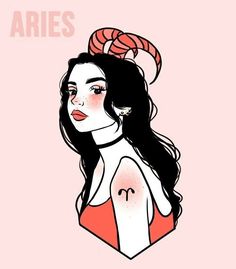 an illustration of a woman with horns on her head and the words aris above her