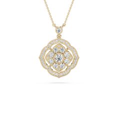 Step into the allure of timeless elegance with our Round Diamond Vintage Shield Fashion Pendant, an extraordinary design inspired by classic motifs. Featuring a central lab-grown diamond surrounded by intricate details, this pendant offers a refined balance of vintage charm and modern luxury. Available in 14K White, Yellow, or Rose Gold, it is an impeccable choice for those with a discerning eye for sophisticated jewelry. Material: 14K White, Yellow, or Rose Gold Chain Length: 18 Inches Diamond Timeless Diamond Pendant Necklace, Elegant Diamond Jewelry With Timeless Design, Elegant Diamond White Jewelry With Timeless Design, Elegant Timeless Diamond White Jewelry, Elegant Filigree Diamond Pendant Necklace, Elegant Formal Diamond Necklace With Filigree, Elegant Filigree Diamond Necklace For Gift, Heirloom Diamond Necklace With Intricate Design, Elegant Diamond Necklace With Brilliant Cut Flower Pendant