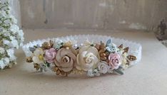 Halo Headband, Floral Headband, Dress Belt, Pastel Flowers, Pastel Colours, Floral Headbands, Paper Roses