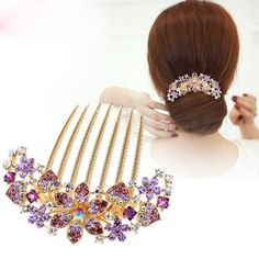 Description: Using Korean style rhinestone hollow out colorful flower decor hair comb can quickly DIY hairstyle, helping girls and women to design different hairstyles at will, such as buns, bridal buns, updo and more. Wearing this delicate hairpin will make you more attractive and elegant. Hair stick with 7 density teeth can keep hair fixed and not fall off as it will make the hair very tight. Compact hairpin is easily put in your makeup bag, pocket, wallet and handbag when you're going out. We Bride Hair Flowers, Hair Comb Clips, Rhinestone Hair Comb, Hair Fixing, Crystal Hair Comb, Rhinestone Hair Clip, Flower Hair Comb, Hair Accessories Clips, Rhinestone Hair