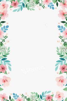 a floral frame with the word spring written in white and pink flowers on top of it