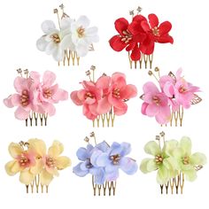 PRICES MAY VARY. Material: Every flower hair comb is handmade using high quality fabric, artificial pearls & rhinestones, and alloy. These excellent materials make these flower slide hair combs look realistic, but will not fade over time, and will always look vivid and pretty. Size and Weight: See the size photo on the left (metal hair side combs length: about 7cm/2.8", width: about 7cm/2.8", weight: about 8g/pc), wonderful size suitable for women or girls' thin/thick hair. 8 Colors Pack Hibiscu Flower Bun, Hawaiian Luau Party, Flower Comb, Flower Hair Comb, Hawaiian Luau, Chiffon Flowers, Bridal Headpiece, Luau Party, Hibiscus Flower