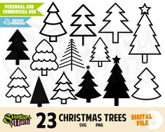 christmas trees cut files for silhouettes and cricut designs, including the number twenty