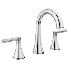 a chrome faucet with two handles