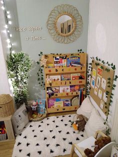 a child's bedroom with toys and decor