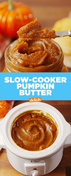 slow cooker pumpkin butter recipe with text overlay