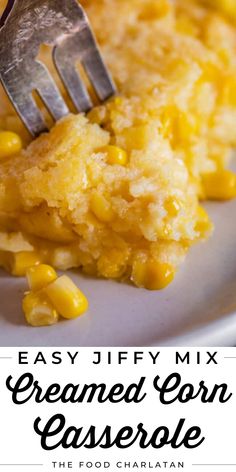 a fork that is on top of corn casserole