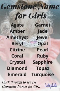 a poster for gemstone names for girls