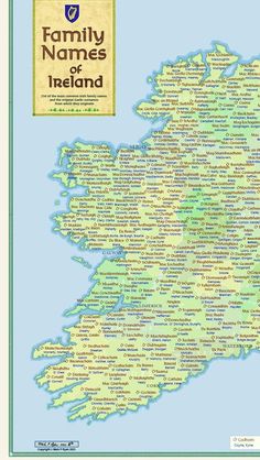 a map of ireland with the names and cities on it's sides, including towns