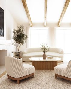 a living room filled with furniture and a fire place in front of a window on top of a rug