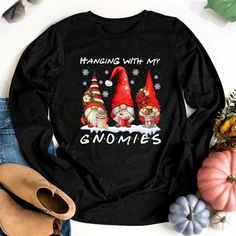 Christmas Gnome Tshirt Grey Cropped Hoodie, Long Sleeve Tee Shirts, Long Sleeve Tees Women, Lace Shirt, Christmas Gnome, Henley Shirts, Running Women, Graphic Shirts, Womens Tees