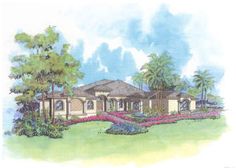 this is an artist's rendering of the front elevation of these luxury home plans