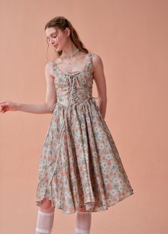 Adelia 17 | lace up daisy linen dress Floral Midi Sundress For Daywear, Spring A-line Midi Dress With Tie Straps, Ditsy Floral Print Midi Sundress For Day Out, Ditsy Floral Midi Sundress For Day Out, Midi Sundress With Ditsy Floral Print For Day Out, Summer A-line Floral Day Dress, Square Neck Floral Midi Dress For Daywear, Spring Daywear Midi Dress With Ditsy Floral Print, Spring Ditsy Floral Print Midi Dress For Daywear