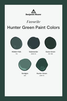 the color chart for hunter green paint colors, including dark green and light grays