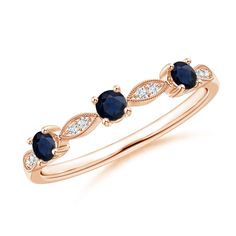 Unique in appearance, this marquise and dot band features three round blue sapphires linked by diamond studded marquise motifs. Intricate milgrain detailing adorns the elegant motifs infusing a touch of vintage charm to the design. This sapphire and diamond half eternity band is a beauty in 14k rose gold. Diamond Half Eternity Band, Dot Ring, September Birthstone Jewelry, Sapphire Band, Contemporary Ring, Blue Sapphire Diamond, Half Eternity Band, Rings For Girls, Natural Blue Sapphire