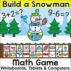 a snowman math game with numbers, tables and computers