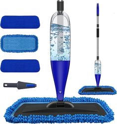 the blue mop is being used for cleaning