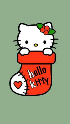 a hello kitty christmas stocking with the word hello kitty on it's side