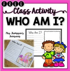 a poster with the words who am i? and an image of two children standing next to each other