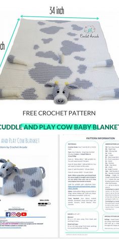 the instructions for how to crochet a cow baby blanket and play cow blanket