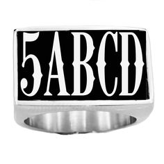 Customized 5 Letters initials Alphabets Numbers Name Rectangle Ring Personalized gift 5ABCD can be replaced with any other 25 letters and 10 numbers. If you want to custom make your own initials name ring, please send me the message. Or you can order first and leave the message to tell me what do you want to make. The custom made initials ring need 10-20 days to finish. The size is available from US size 6-16#. Two rings can be different size as you like.The enamel color can be black, yellow, bl Rectangular Monogram Jewelry For Anniversary, Classic Black Signet Ring With Initials, Classic Monogram Rectangular Jewelry, Personalized Silver Signet Ring With Initials, Black Initials Jewelry For Anniversary, Rectangular Initials Rings For Anniversary, Personalized Black Initial Ring For Anniversary, Black Engraved Initial Ring For Anniversary, White Monogram Initial Ring For Anniversary