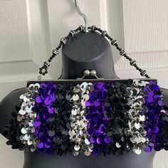 Purple, Black And Sliver Purse, Also Comes With A Crossbody Trendy Chain 23’ Length. New Never Used. Glamorous Purple Party Bag, Rose Gold Clutch, Purple Purse, Floral Clutches, Black Leather Clutch, Pink Clutch, Party Purse, Satin Bags, Black Clutch