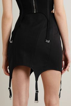 Find DION LEE Paneled Stretchcotton Jersey Mini Skirt on Editorialist. Skirt stretch-cotton jersey paneled hook fastenings through front mid-weight, stretchy fabric dry clean imported Inspired by corsetry, Dion Lee's skirt is made from panels of stretch-cotton jersey with silver-tone hook and eye fastenings through the front. Cut for a close fit, it sits high on the waist and has a curved hemline with adjustable garter-style straps. Garter Skirt, Corset Fashion, Dion Lee, Black Stretch, Net A Porter, Stretch Cotton, Women Collection, Luxury Design, Mini Skirt