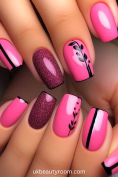 Pink Nail Ideas, Bright Pink Nails, Pink Nail Art Designs, Mani Ideas, Nail Types, Tattoo Henna, May Nails, Pink Ombre Nails