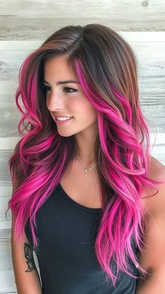 The best wallpapers of all time! Dark Hair With Hot Pink Highlights, Dark Hair With Pink Money Piece, Bright Pink Highlights In Brown Hair, Black And Pink Hair Ideas, Pink Hair On Brown Skin, Neon Hairstyles, Dyed Hair Tips, Pop Of Color Hair, Neon Highlights