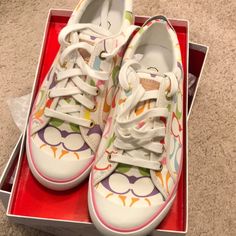 Coach Barrett Sneakers. Whtmlt/Wht. New In Box Coach Low-top Sneakers For Spring, White Coach Sneakers With Rubber Sole, Coach White Leather Sneakers, Casual White Coach Sneakers, Tenis Coach, Cute Sneakers For Women, Hot Pink Shoes, Coach Tennis Shoes, Sneakers Multicolor