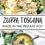 two bowls of zuppa toscana made in the instant pot