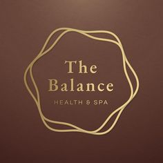 the balance health and spa logo on a brown background with gold trimming around it