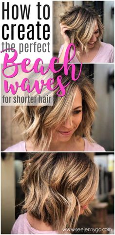 Always wanted to have beachy waves in your short hairEasy beach waves are easy to do by following these tutorials for perfect beach waves. Hair With Waves, Messy Beach Hair, Waves For Short Hair, Easy Beach Waves, Beach Waves For Short Hair, Curl Short Hair, Perfect Beach Waves, Kort Bob, Beachy Waves Hair