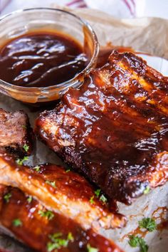 bbq ribs with barbecue sauce on the side