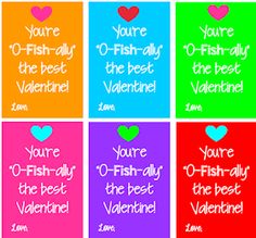 four different valentine's day cards with the words you're o - fish ally,