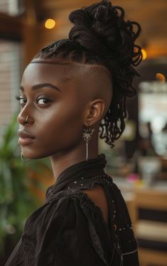 Shaved Sides with Ponytail for Black Women: 27 Stylish and Bold Ideas for Your Next Look | LooksNiceOnMe Short Hair With Extensions, Punk Ponytail, Queer Hair, Chocolate Girl, Chic Ponytail, Shaved Side, Short Hair Ponytail, Natural Afro, Side Part Hairstyles