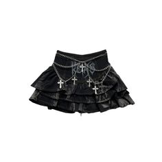 Gothic Punk Denim Tiered Mini Skirt - Vedlit Skirt Chain, Grunge Skirt, Short Pollera, Y2k Skirt, Tiered Mini Skirt, Black High Waist, Edgy Look, Jeans Rock, Denim Short