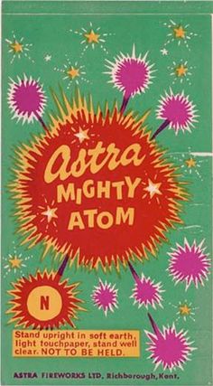 an advertisement for the astro mighty atmm, with stars and fireworks on it's back